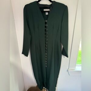 Vintage 80s benson and smith forest green midi button up dress size 5/6